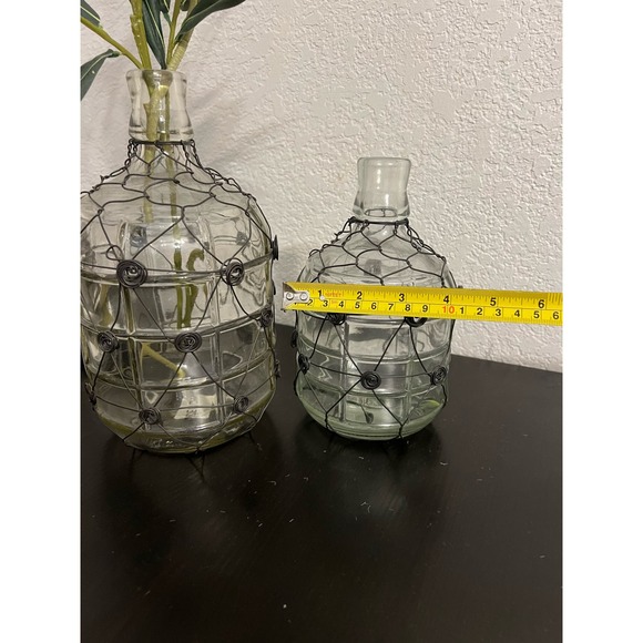 Vintage 2Pc/Set Modern Farm House Glass Milk Bottle Bud Vase Wire Wrap HomeDecor - Picture 6 of 6